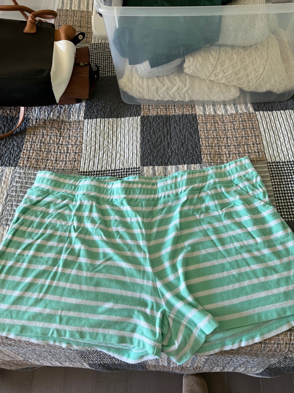 Striped Mint & White Cotton Sleep Shorts